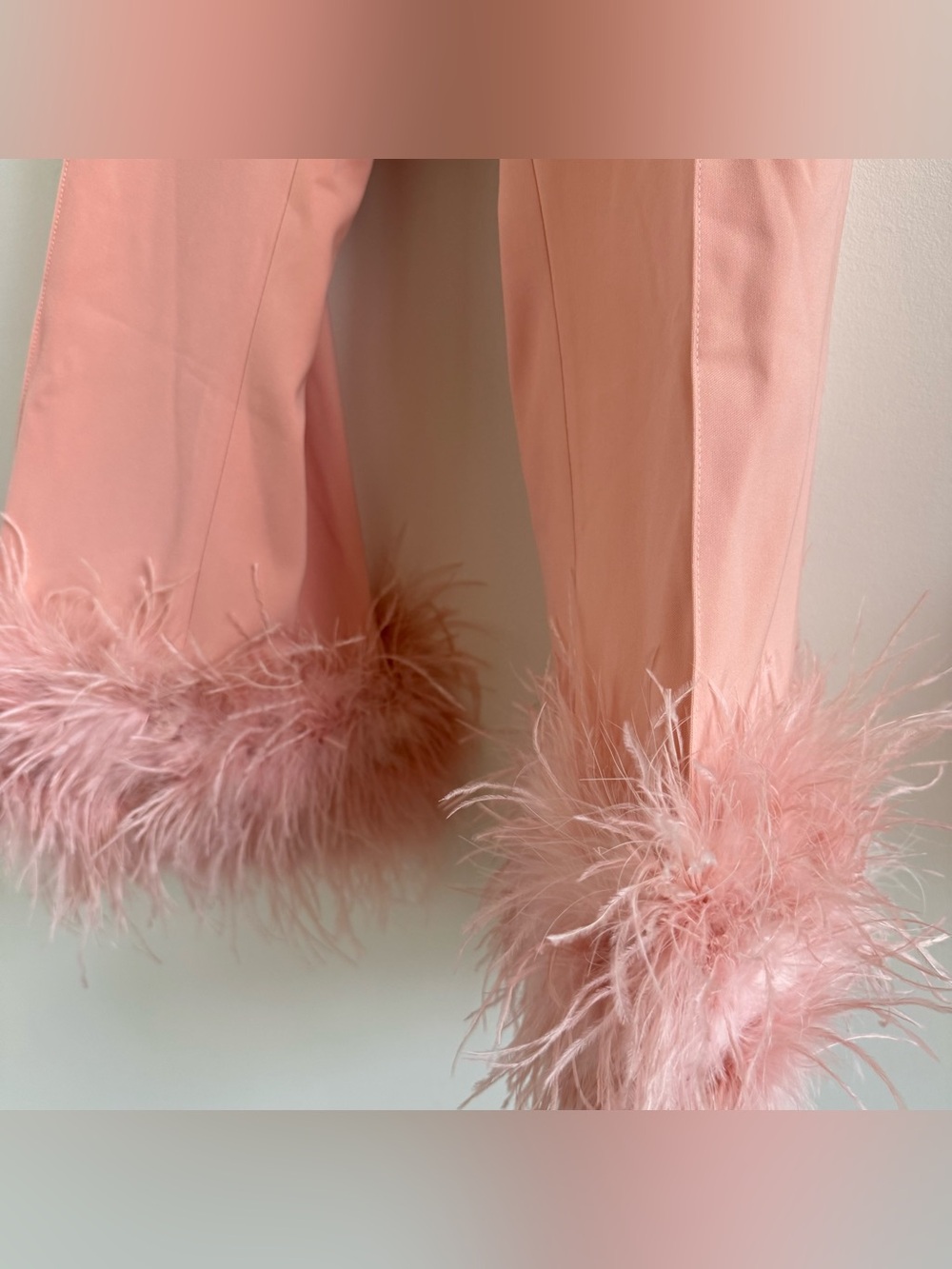 NADINE MERABI Dusty Pink Feather-Trim Blazer Pantsuit - Picture 3 of 14